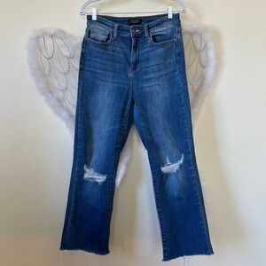 Judy Blue Straight Leg Jeans Women Size 7 28 Distressed Cropped Raw Hem Boho
